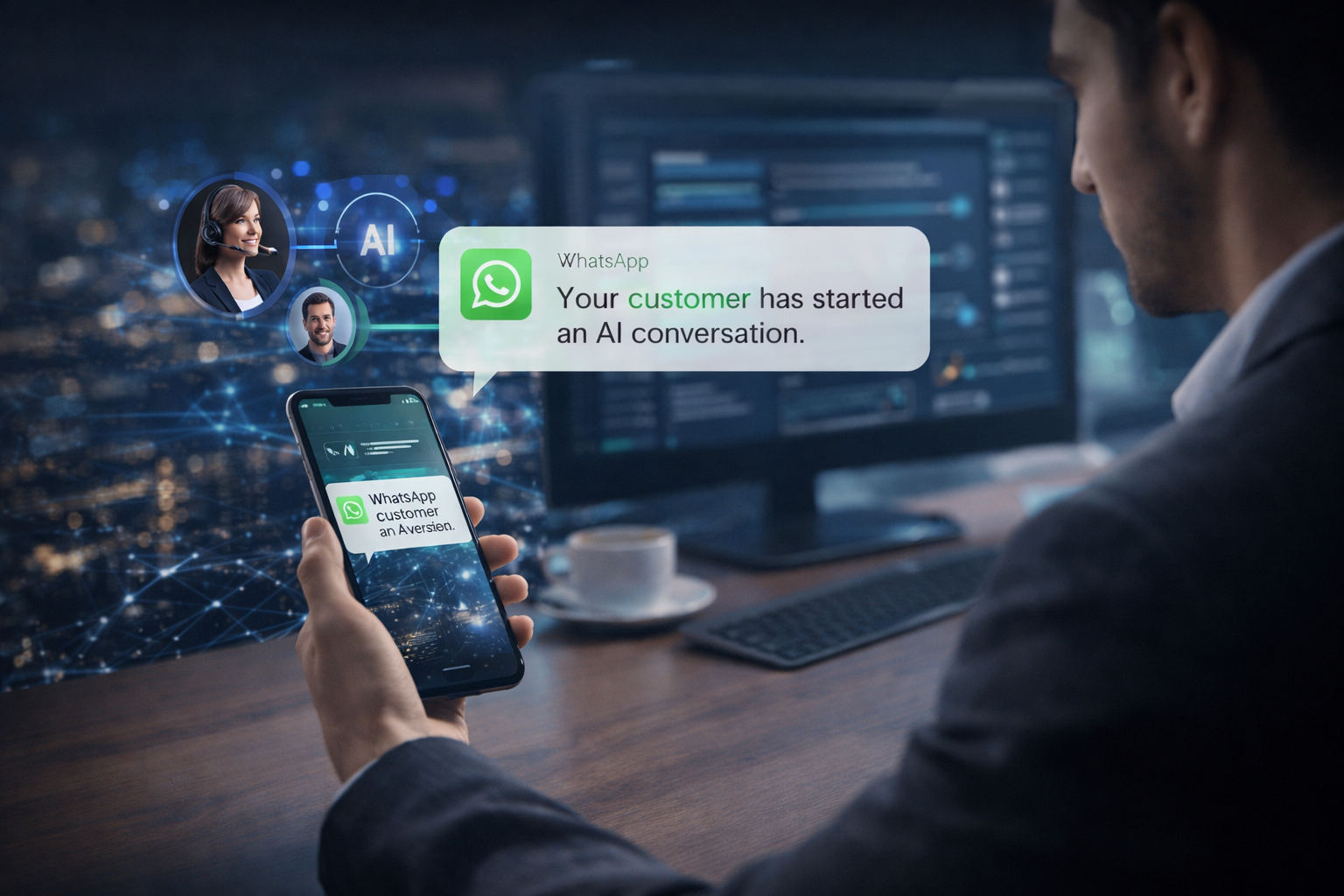 Müşteri temsilcisine WhatsApp üzerinden anlık bildirim ve AI konuşma uyarısı